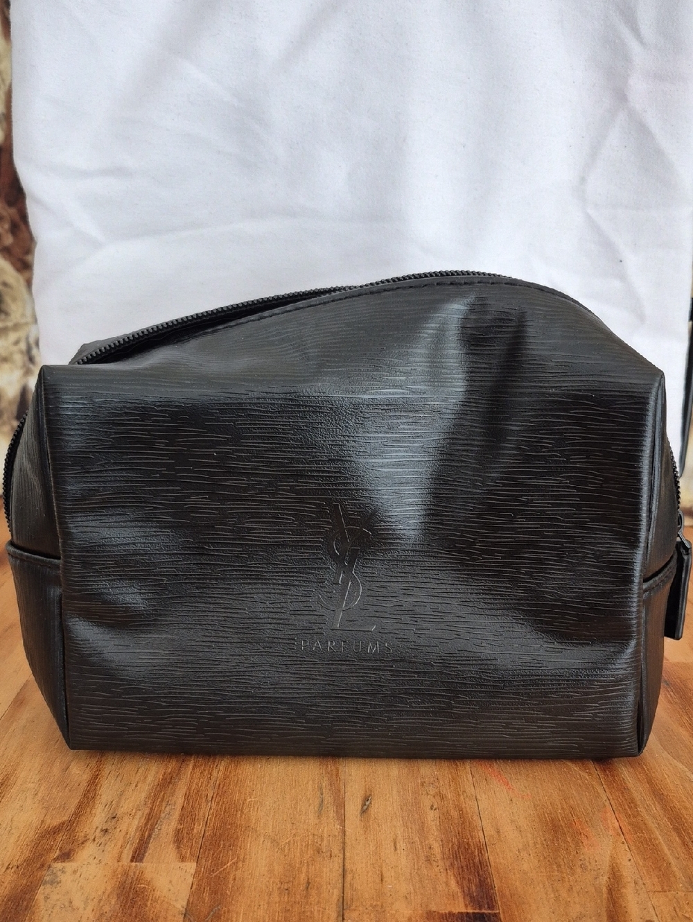 Yves Saint Laurent Black Textured Leather Toiletry Pouch
